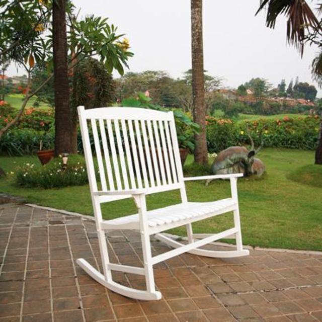 Mainstays Outdoor Double Rocking Chair, White, Seats 2