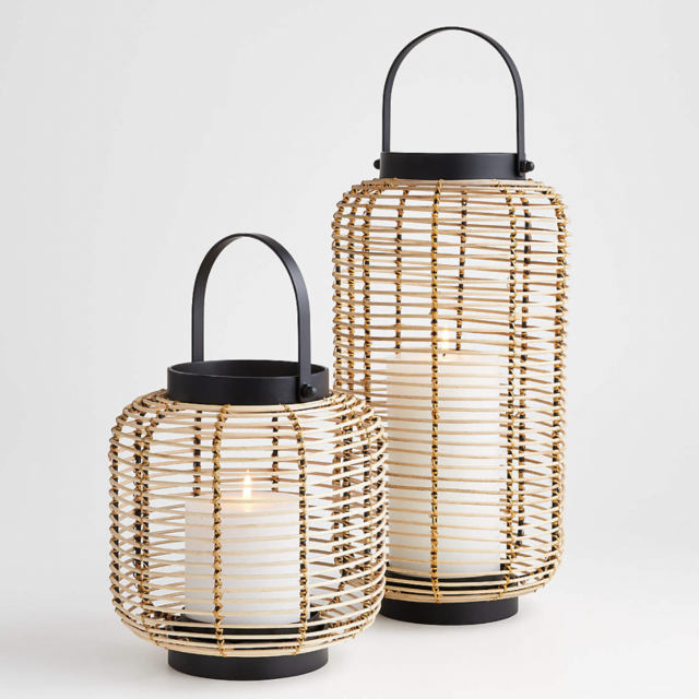 Crate & Barrel Brigton Rattan Lantern Set