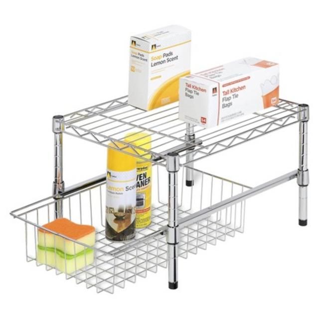 Honey-Can-Do Adjustable Shelf w/ Basket Cabinet Organizer - Silver product details page