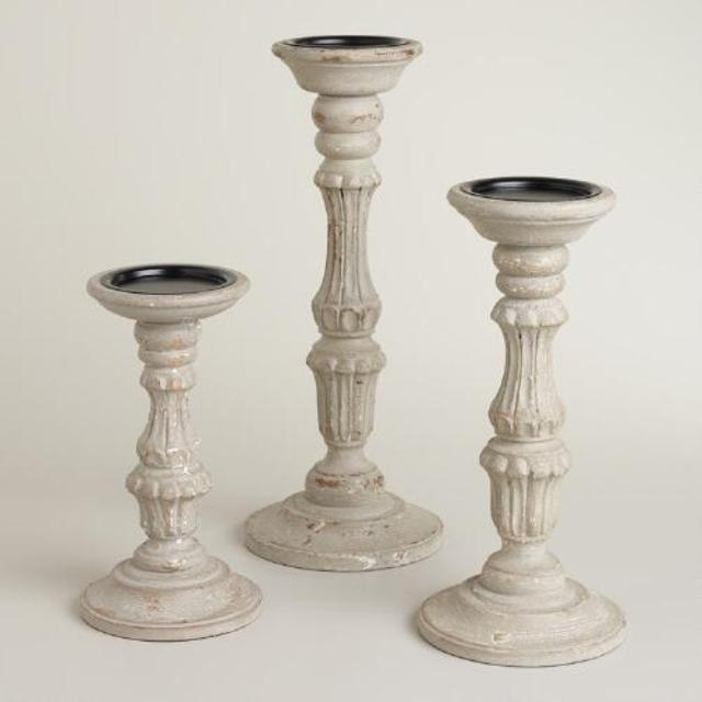 Graywash Wood Pillar Candleholder