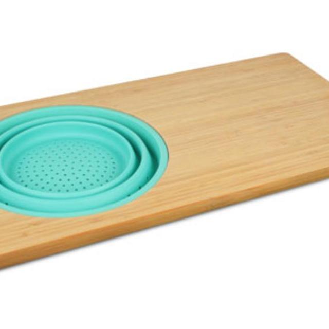 Island Bamboo Over the Sink Cutting Board with Collapsible Colander 23 x 12 x 0.75-inch