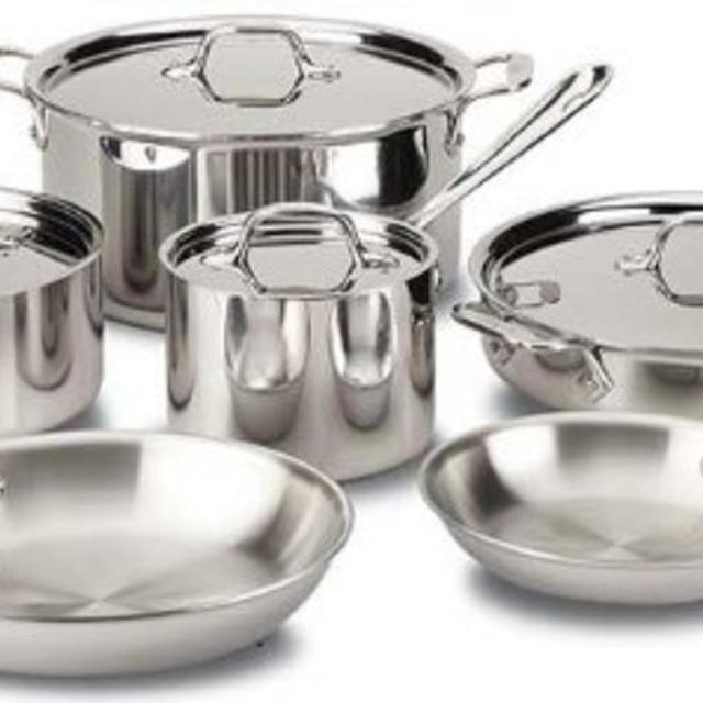 All-Clad 401488R Stainless Steel Tri-Ply Bonded Dishwasher Safe Cookware Set, 10-Piece, Silver