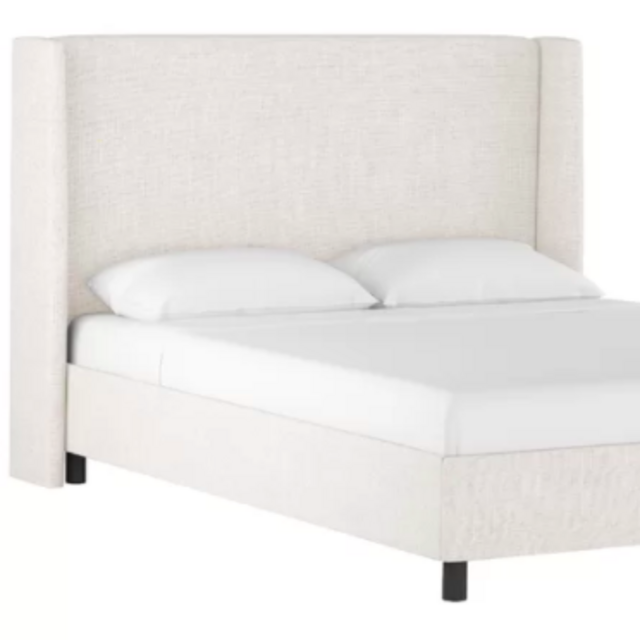 Alrai Wingback Upholstered Platform Bed in white queen size