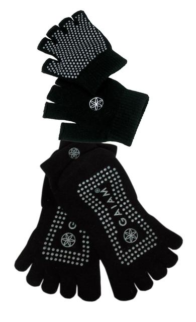 Gaiam Grippy Yoga Sock and Glove Set - Black
