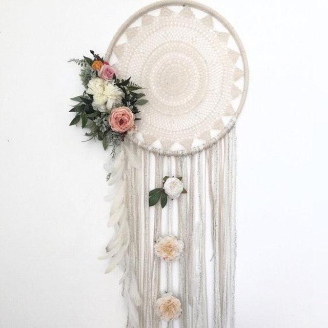 Extra large XL dreamcatcher with cascading feathers and your choice of silk flowers. Customize