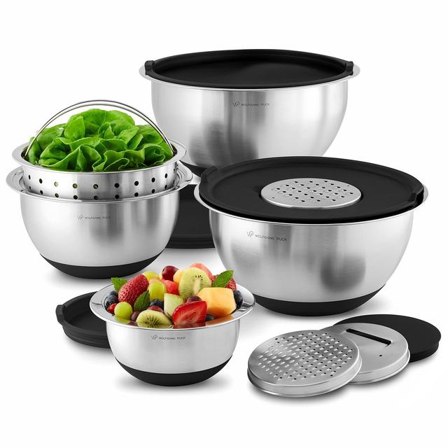 Wolfgang Puck Stainless-Steel Mixing Bowls with Lids, 12-Piece Set, Black
