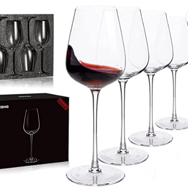 JBHO Hand Blown Italian Style Crystal Bordeaux Wine Glasses - Great Gift Packaging - Red Wine Glasses Lead-Free Premium Crystal Clear Glass - Set of 4 - 18 Ounce