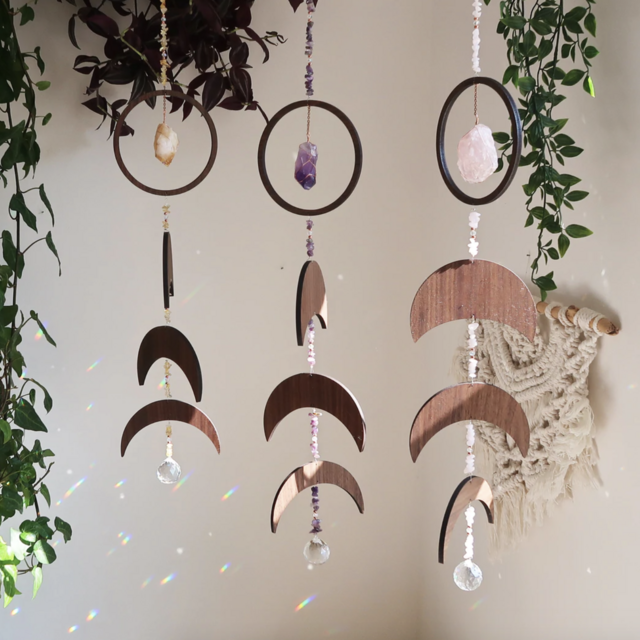 Moon phase crystal suncatcher