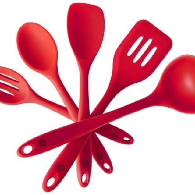 StarPack Premium Silicone Utensil Set (5 Piece) in Hygienic Solid Coating - Bonus 101 Cooking Tips