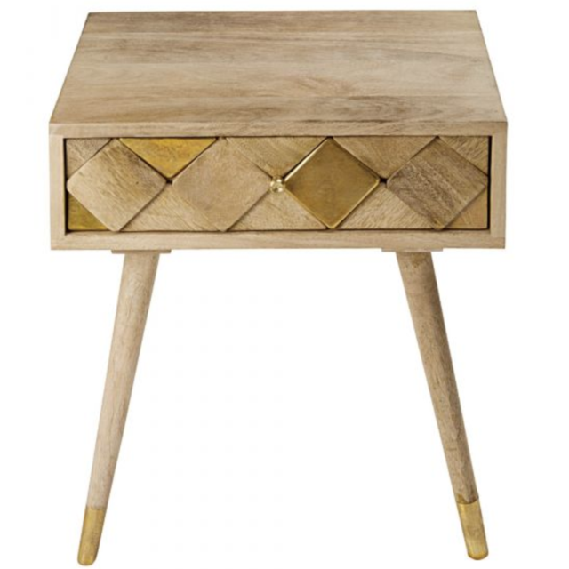 1-drawer bedside table in gold-effect mango wood