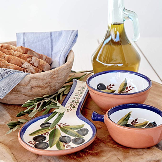 Casafina Alentejo Terracotta Collection Ceramic Hand Painted Spoon Rest 10.75" (Indigo)