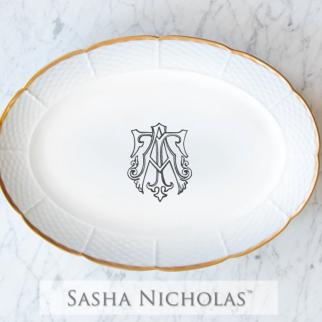 Weave 24K Gold Oval Platter with our Wedding Crest