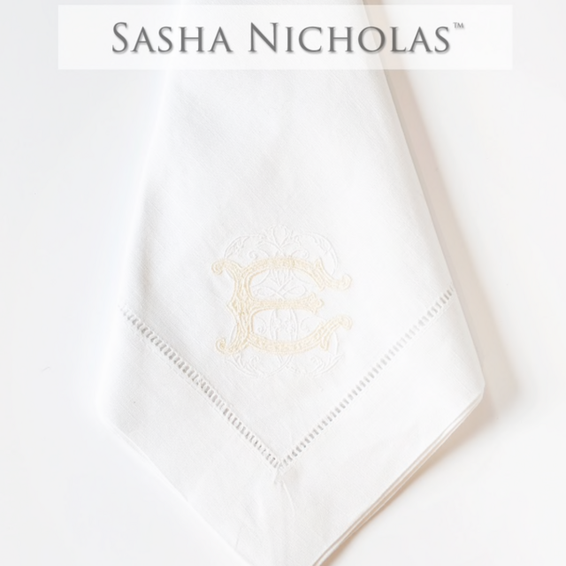 White Linen Dinner Napkin | Couture Monogram 'D'