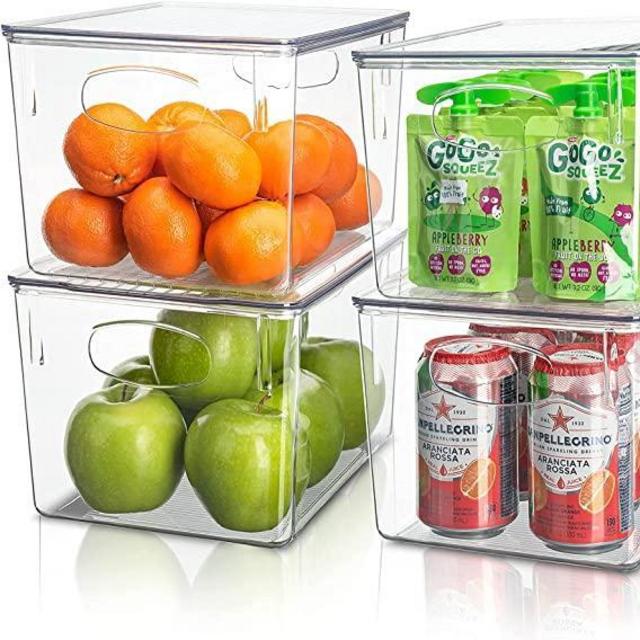 Sorbus Plastic Storage Clear Bins with Lid, Stackable Pantry Organizer Box Bin Containers for Organizing Kitchen Fridge, Food, Snack Pantry Cabinet, Fruit, Vegetables, Bathroom Supplies, (4-Pack)