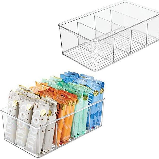mDesign Plastic Food Storage Organizer Bin Box Container - 4 Compartment Holder for Packets, Pouches, Ideal for Kitchen, Pantry, Fridge, Countertop Organization - 2 Pack - Clear
