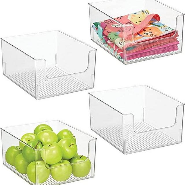 mDesign Modern Plastic Open Front Dip Storage Organizer Bin Basket for Kitchen Organization - Shelf, Cupboard, Cabinet, and Pantry Organizing Decor - Ligne Collection - 4 Pack - Clear