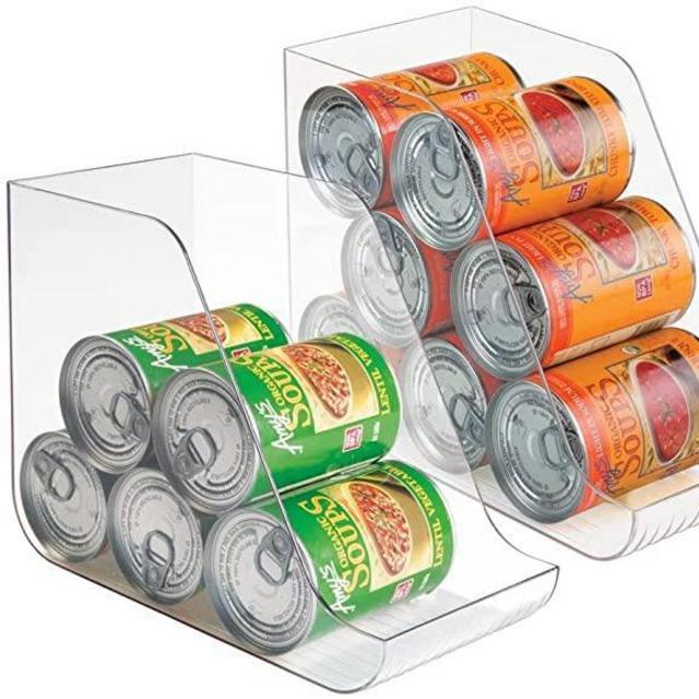 mDesign Plastic Kitchen Storage Organizer Bins Container Bin for Canned Food, Soup Can, Dog Food, Soda Water Bottle Organization in Pantry Fridge Refrigerator Freezer, Ligne Collection, 2 Pack - Clear
