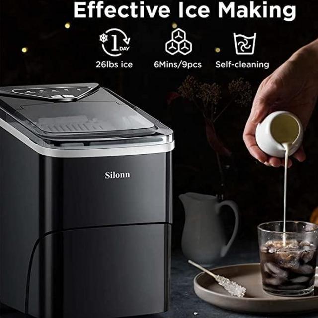 Silonn Ice Makers Countertop, 2 Sizes of Bullet Ice for Home Kitchen Office Bar Party