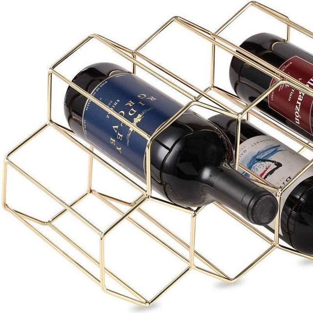 DCIGNA Gold Wine Rack Countertop, Freestanding Bottle Holder, Tabletop Wine Rack 7 Bottles - Metal Brushed Gold & Suitable for All Standard and Oversized Bottles (Gold - 7 Bottles)