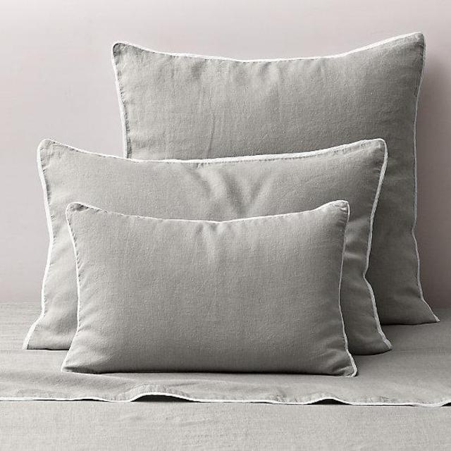 Euro Sized Stonewashed Belgian Linen Tipped Sham in Fog/White