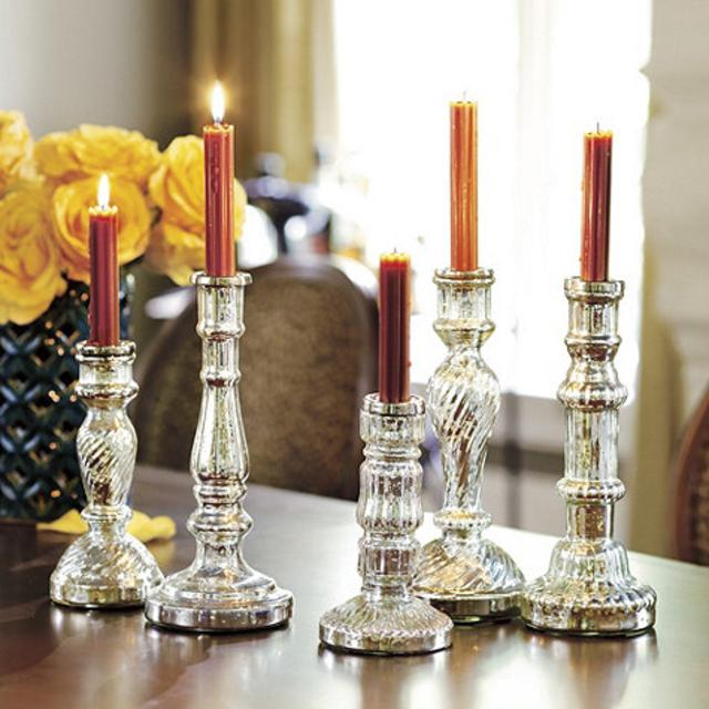 Antiqued Mercury Glass Candle Holders- Assorted Set of 5