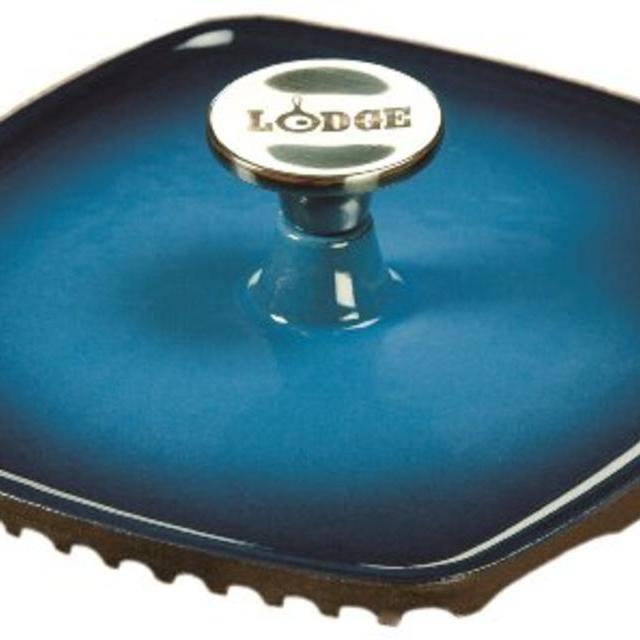 Lodge Color ECPP33 Enameled Cast Iron Square Panini Press, Caribbean Blue