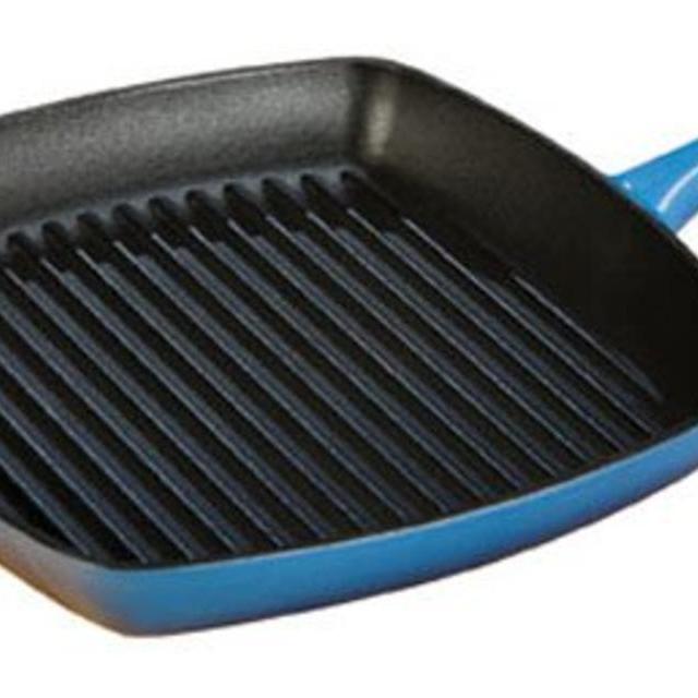 Lodge Color ECSGP33 Enameled Cast Iron Square Grill Pan, Caribbean Blue, 10-inch