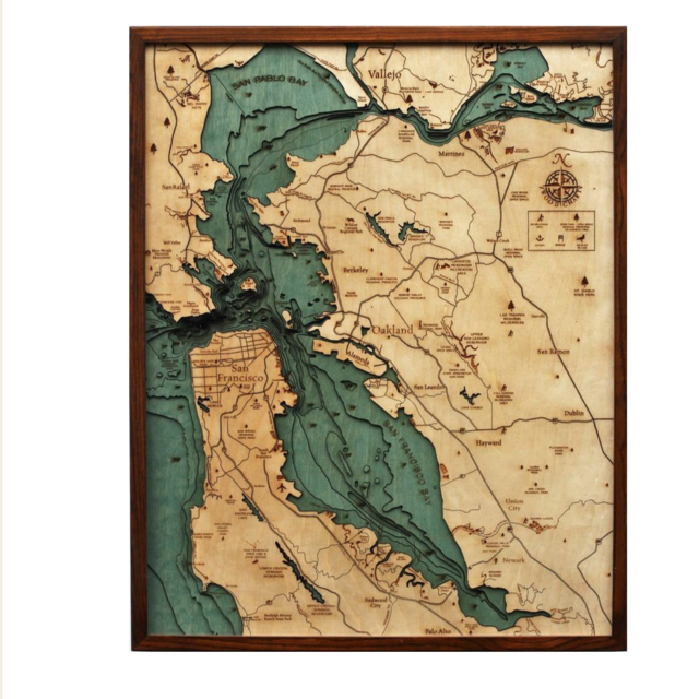 San Francisco Bay Area, CA - 3D Wood Map