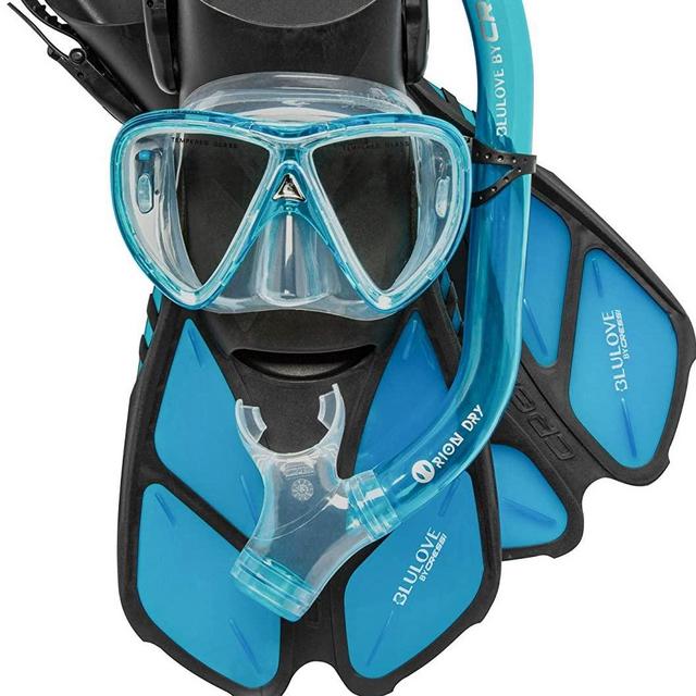 Cressi Adult Snorkeling Set (Mask, Dry Snorkel, Adjustable Fins) Ideal for Travel - Lightweight Colorful Equipment | Bonete Pro Dry Set: Designed in Italy