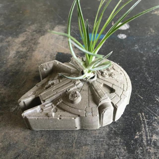 Small Millennium Falcon Concrete Planter - Includes Air Plant - Paperweight - Star Wars