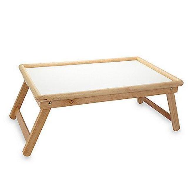 Beechwood Folding Bed Tray With White Laminate Top