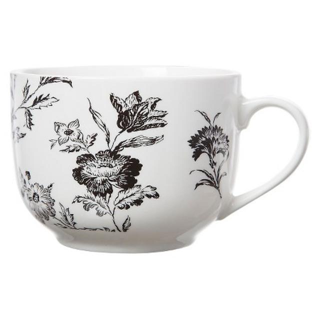 Clay Art Soup Mug 21oz Porcelain - Black Floral