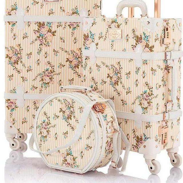 Vintage Trunk style Suitcase with Small Hat Box