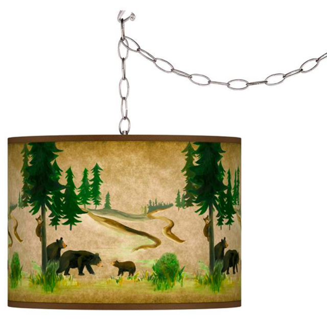 Bear Lodge Giclee Glow Plug-In Swag Pendant