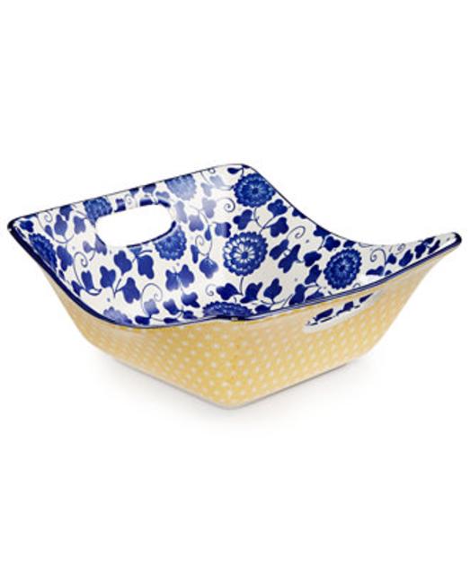 Certified International Chelsea Collection Indigo Poppy Square Bowl with Open Handles
