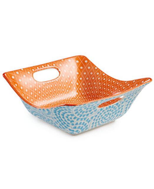 Certified International Chelsea Collection Aqua Swirl Square Bowl with Open Handles