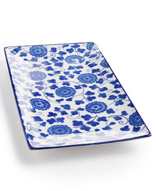 Certified International Chelsea Collection Indigo Poppy Rectangular Platter