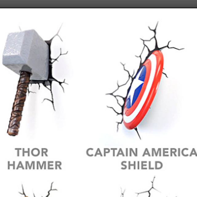 3D Deco Superhero Wall Lights - Thor Hammer or Captain America Shield