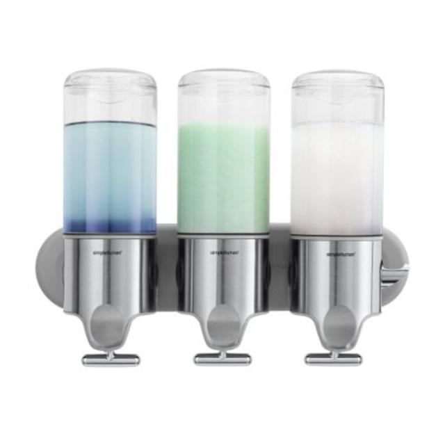 simplehuman Stainless Steel Wall-Mount Pumps, Double Shampoo & Soap Dispenser
