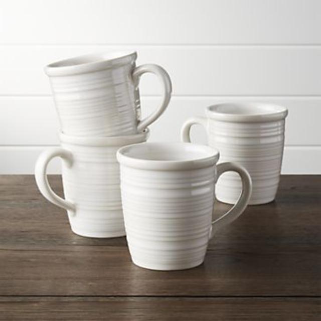 Set of 4 Farmhouse White Mugs