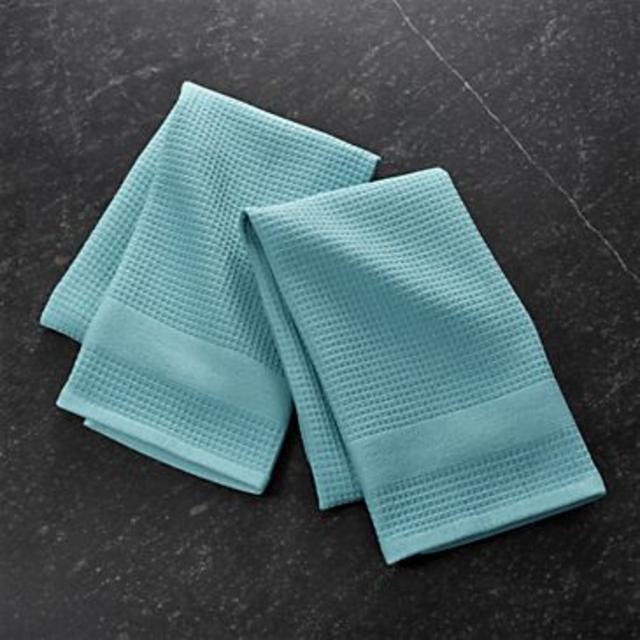 Set of 2 Waffle-Terry Aqua Dish Towels