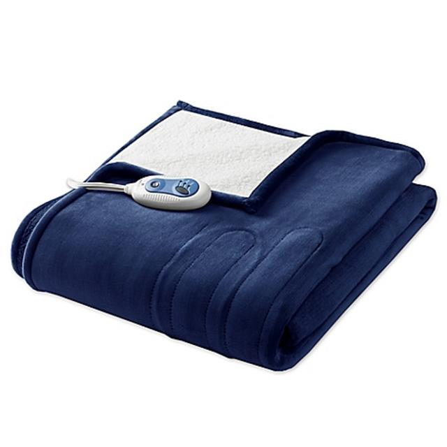 Woolrich Plush Berber Heated Throw in Indigo
