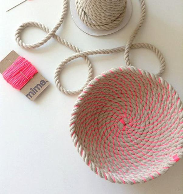 Coil rope bowl tutorial and materials. Woven rope basket making kit and instructions DIY