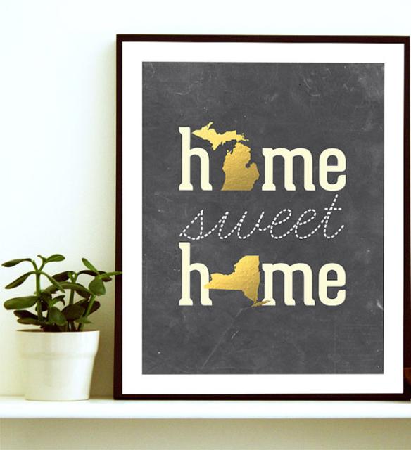 Home Sweet Home - Home State Print - Home State Art - Two State Art- Two States Love- Couple Gift - Unique Couple Gift- Long Distance Couple