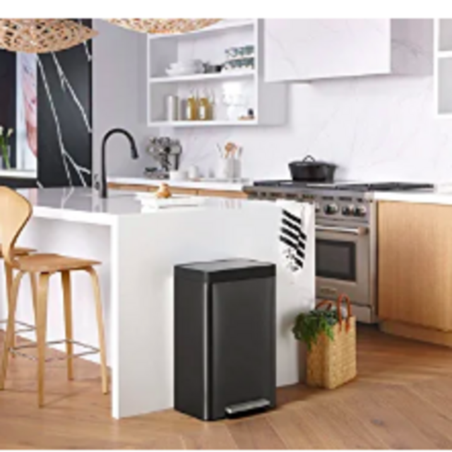 Kohler 20940-BST Step Trash Can, 13 Gallon, Black with Stainless Steel