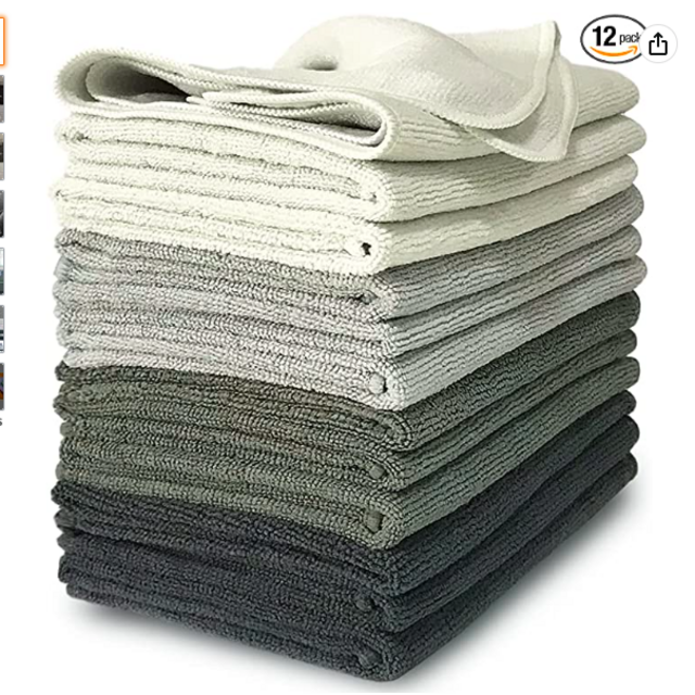 VibraWipe Microfiber Cleaning Cloth, Microfiber Cloth, 12-Pack, Thick and Large Size 14.2"x14.2", Shades of Gray, Microfiber Cleaning Cloths For Cars, Window, Dish Cloths, Machine Washable & Lint-Free
