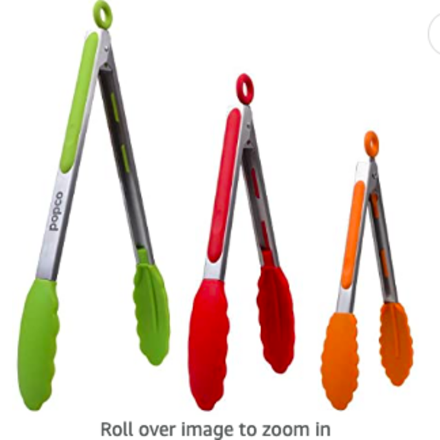 The Original Popco Tongs for Cooking - Set of 3 (7, 9, 12 inches) - Heavy Duty, 304 Stainless Steel BBQ and Kitchen Tongs with Silicone Tips (3 COLORS AVAILABLE)