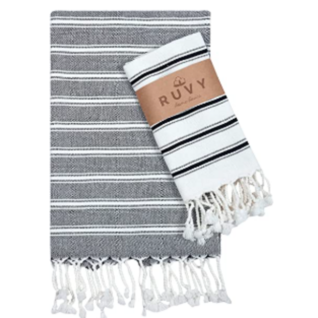 Ruvy Home Basics Turkish Hand Towels for Bathroom Set of 2 | 18"x40", Cotton | Bathroom Hand Towels & Decorative Hand Towels for Bathroom, Kitchen Towels, Dishcloth, Tea, Yoga, Face, Gym - Black