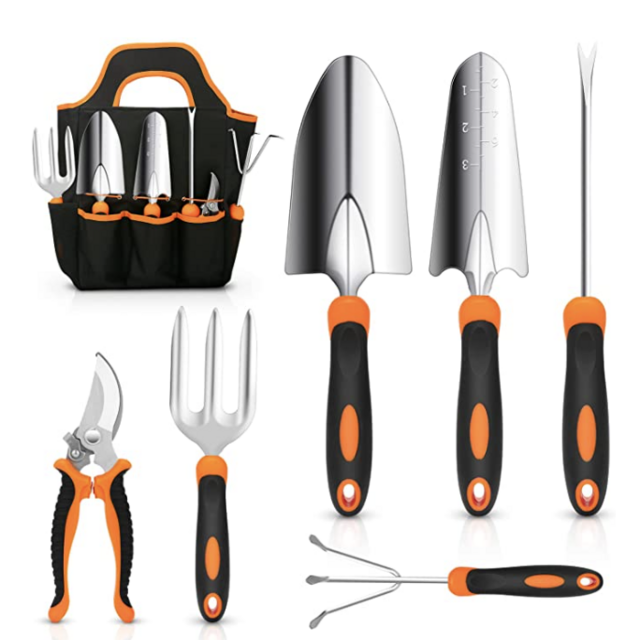CHRYZTAL Garden Tool Set, Stainless Steel Heavy Duty Gardening Tool Set, with Non-Slip Rubber Grip, Storage Tote Bag, Outdoor Hand Tools, Ideal Garden Tool Kit Gifts for Women and Men