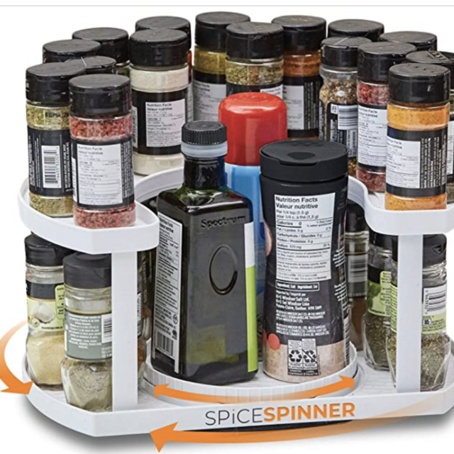Spice Spinner Two-Tiered Spice Organizer & Holder That Saves Space, Keeps Everything Neat, Organized & Within Reach With Dual Spin Turntables